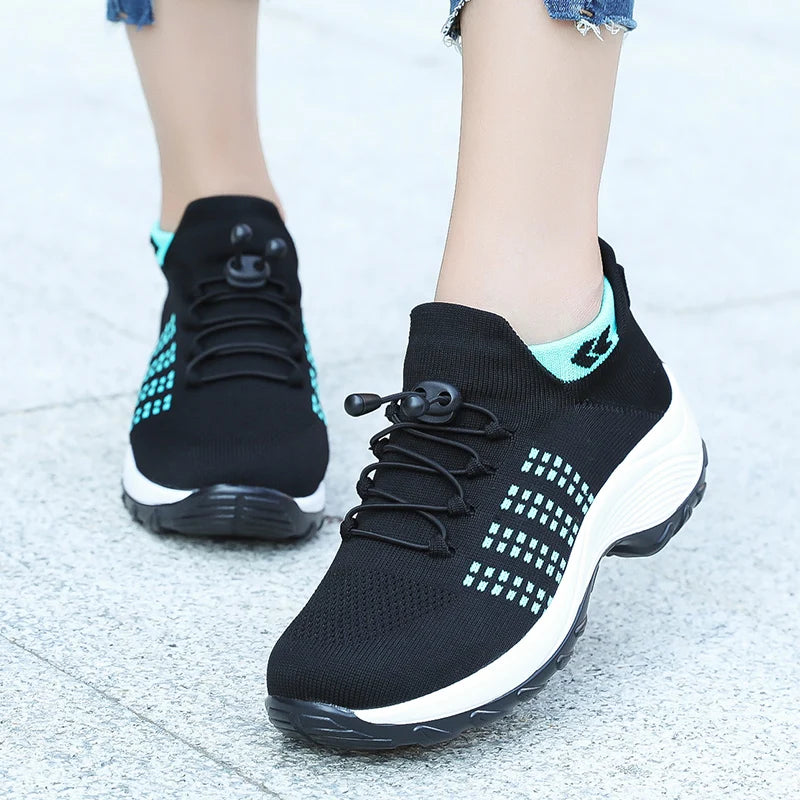 Women’s Breathable Fly-Weaving Walking Sneakers – Non-Slip Casual Shoes