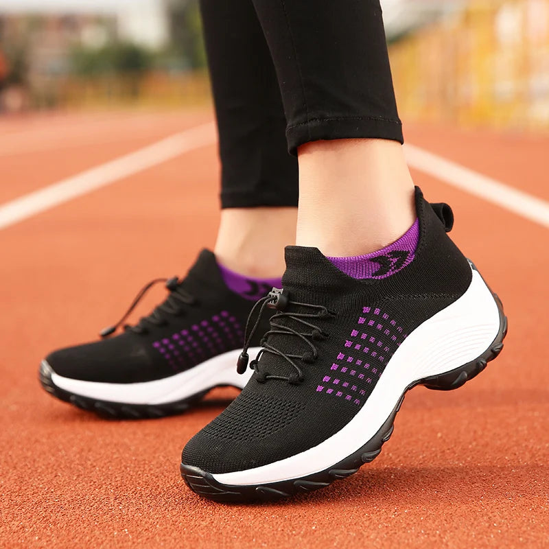 Women’s Breathable Fly-Weaving Walking Sneakers – Non-Slip Casual Shoes